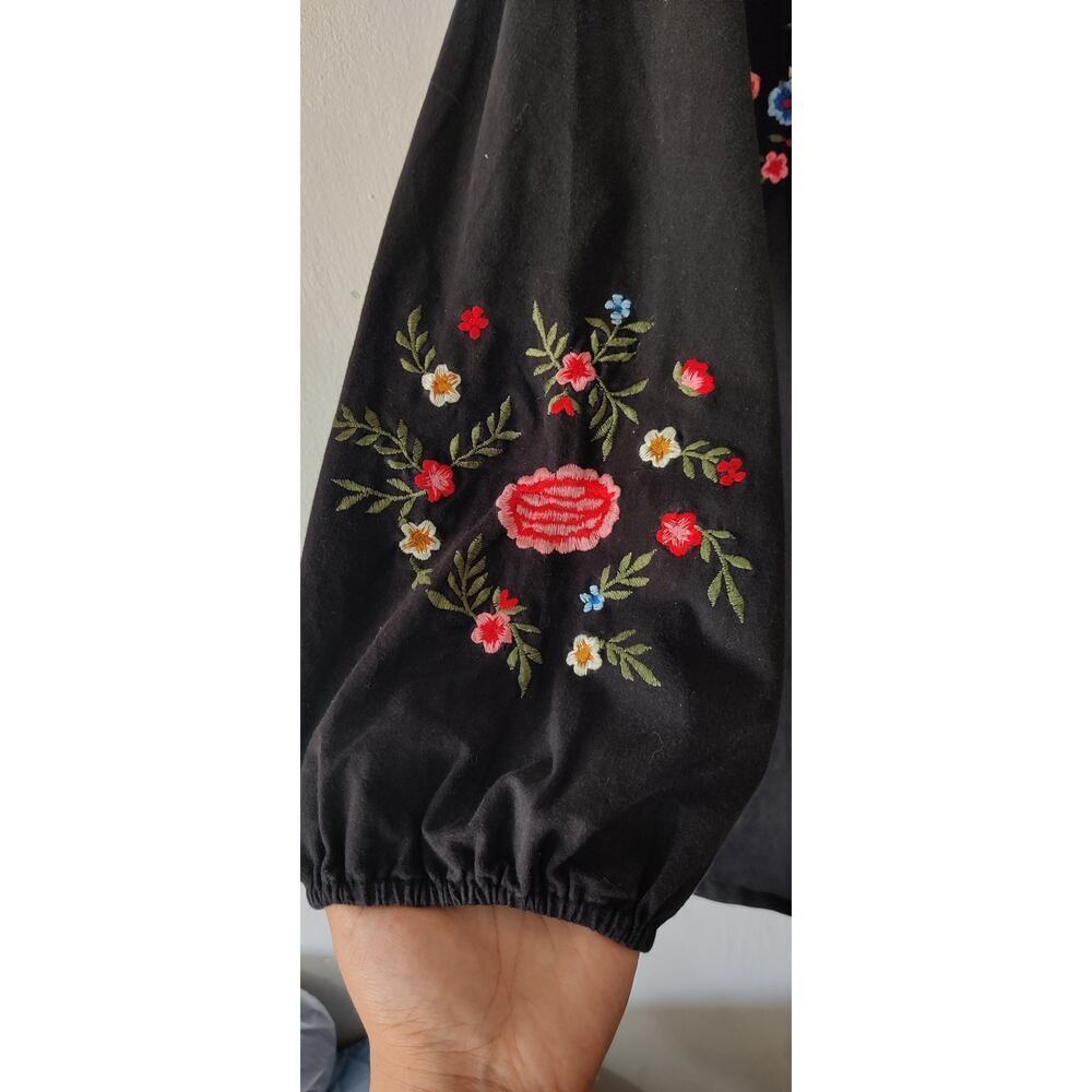 eShakti Black Floral Embroidered Fit & Flare Dress Long Sleeve Cotton‎ 18W Fall - Picture 4 of 7